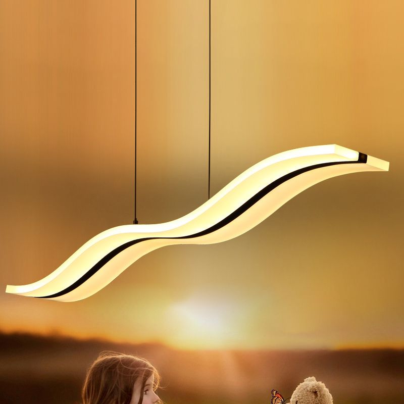 White Wave Island Lighting Fixture Modern Style LED Acrylic Pendant Lighting Fixture