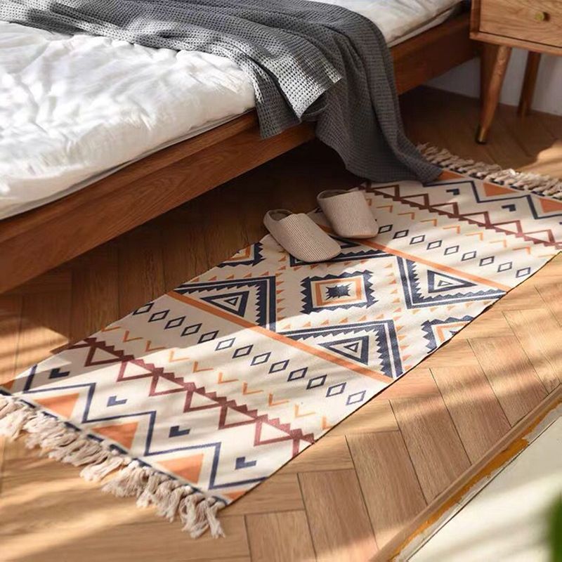 Stijlvol beige Ameicana Patroon Tapijten Polyester Boheems vloerkleed Fringe Tapijt voor slaapkamer