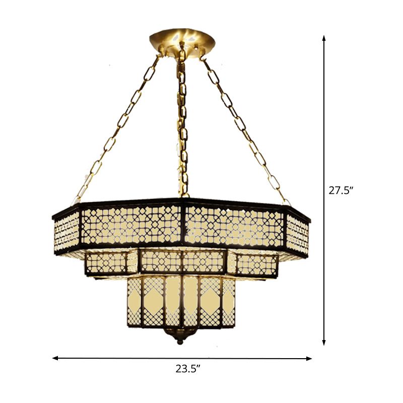 Metallic Brass Flush Lamp Fixture Geometric 7 Lights Traditional Semi Flush Mount Lamp
