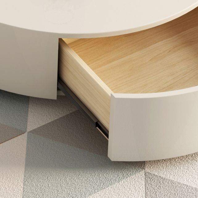 Round Pedestal 1-Drawer Modern White 2 Piece Bunching Tables for Bedroom