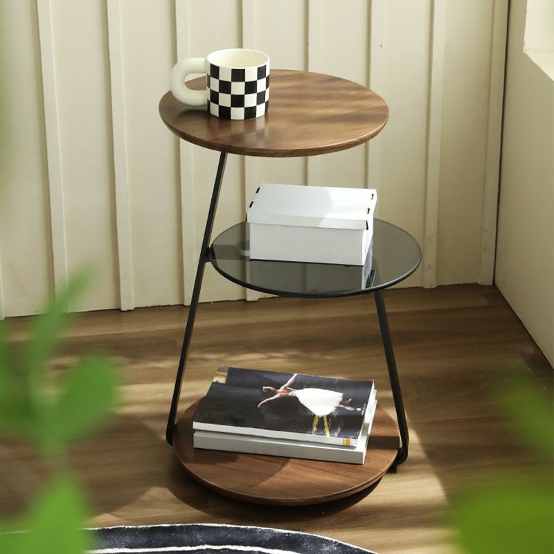 Modern Round Corner Table 3-Tier Side End Table with Storage