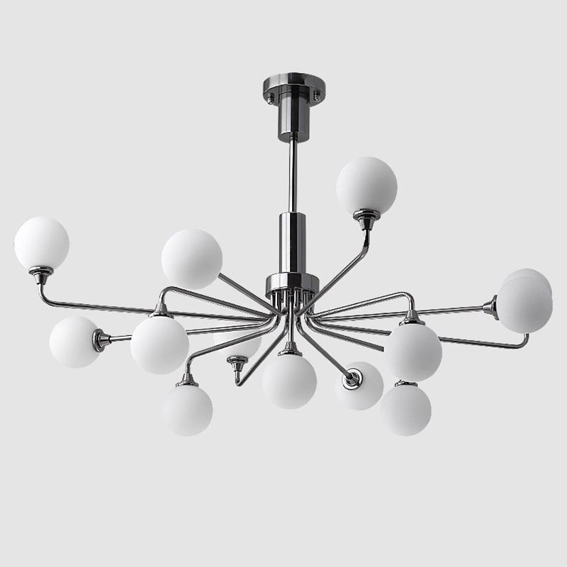 Modern Metal Hanging Chandelier Light Glass Shade Ceiling Chandelier in Sliver for Living Room