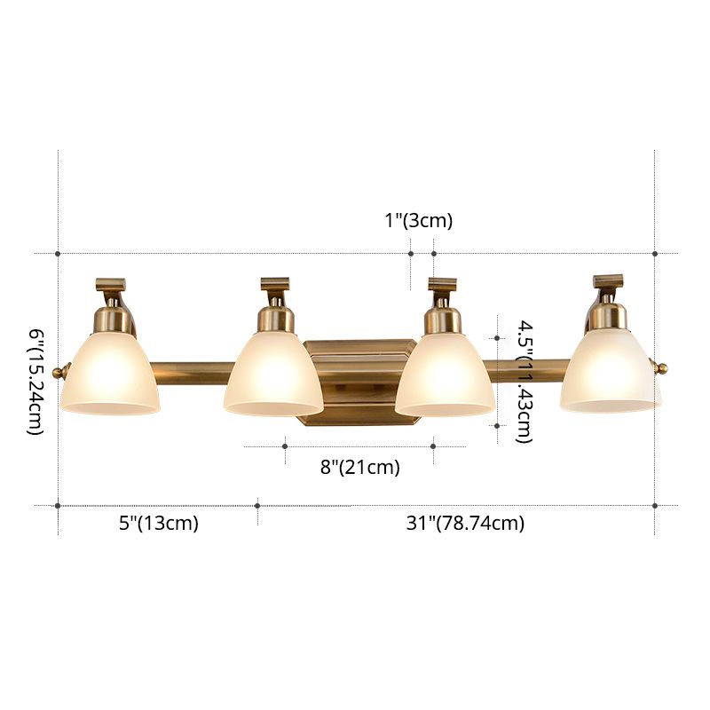American LED Bath Vanity Lighting Brass Bathroom Lighting for Makeup in Frosted Glass Shade