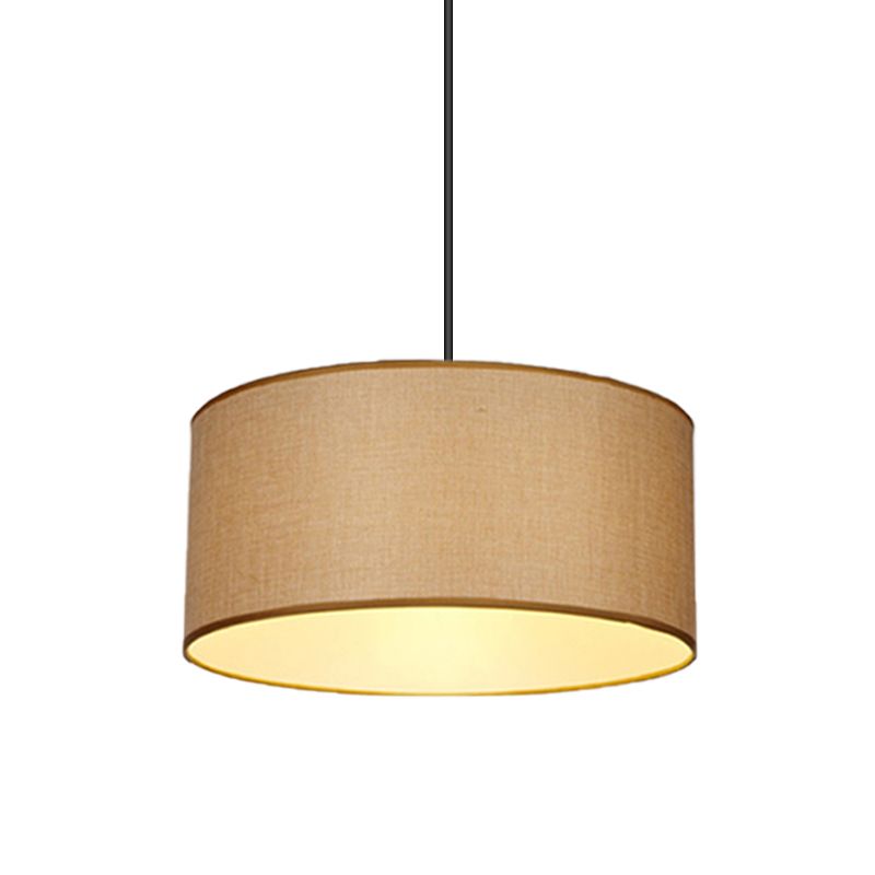 Drum Pendant Light Fixture Simple Fabric Beige LED Hanging Ceiling Light, 12"/16"/19.5" Dia