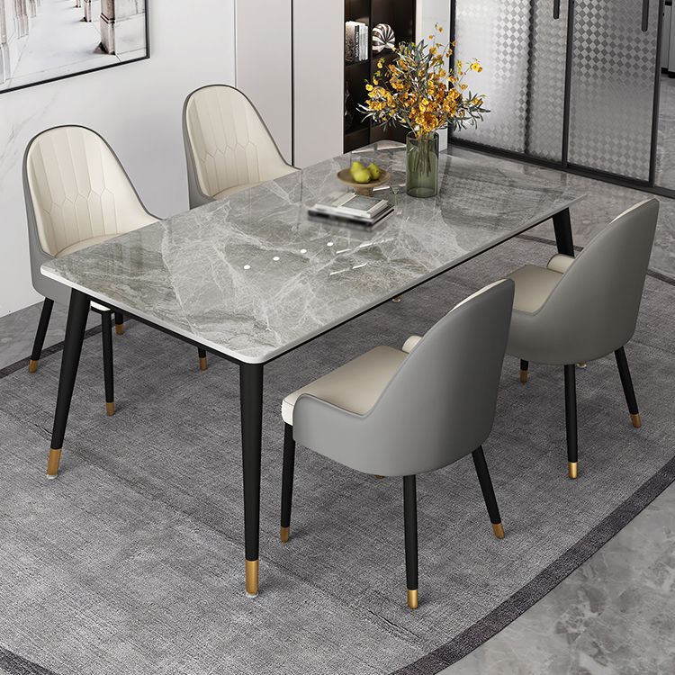 Contemporary Style Stone Dining Table Rectangle 4 Legs Table for Dining Room