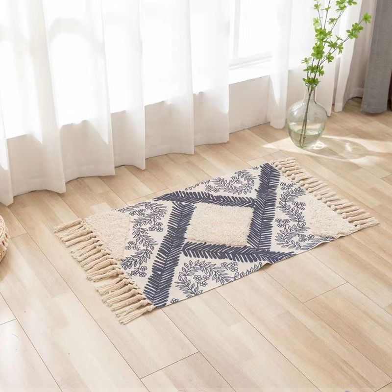 Retro Cotton Blend Area Carpet Tribal Print Indoor Rug Fringe Rug for Home Decoration