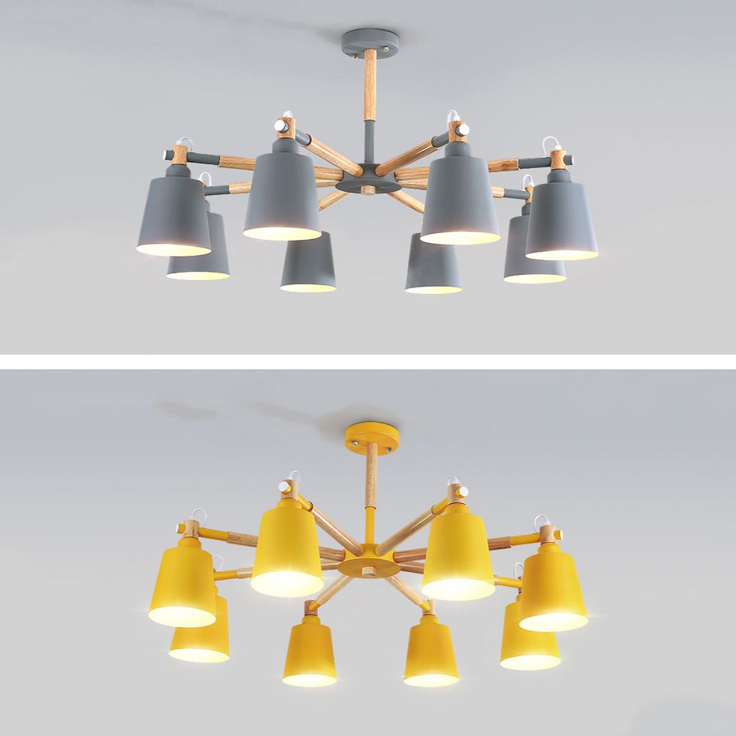 Nordic Colorful Chandelier Metal Wood Pendant Lighting Fixtures for Living Room