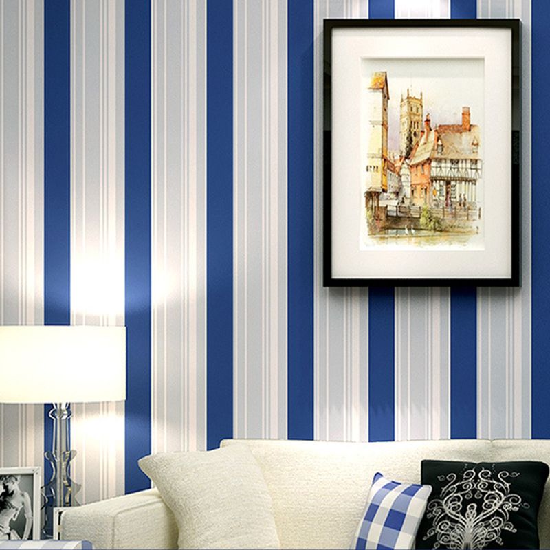 Non-Woven Wallpaper Vertical Stripes, Blue and White, 33 ft. x 20.5 in