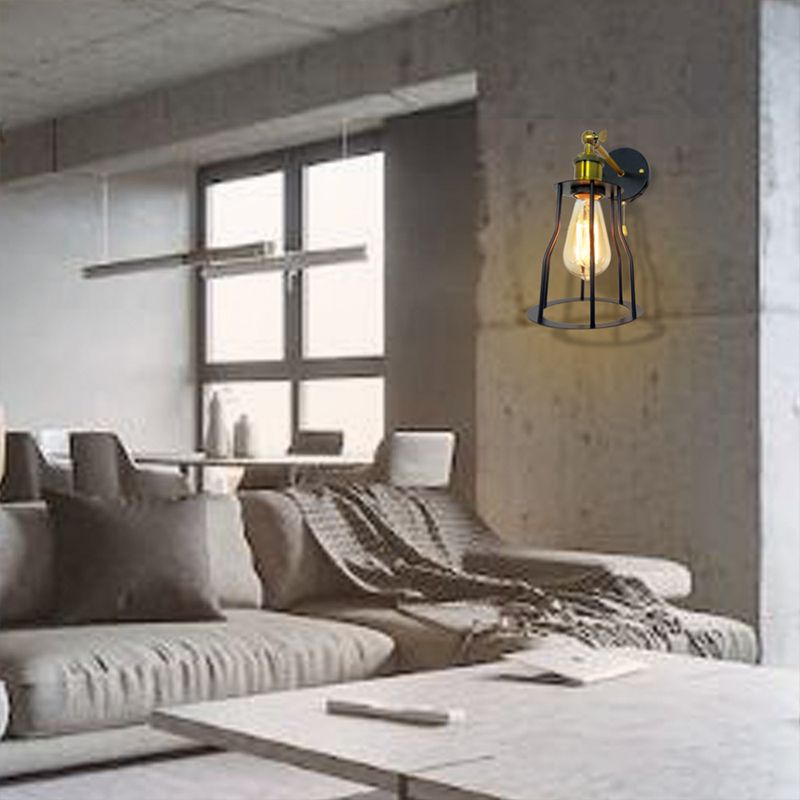Industrial Unique Shape Wall Mount Light Fixture Metal Sconce Lamp in Black