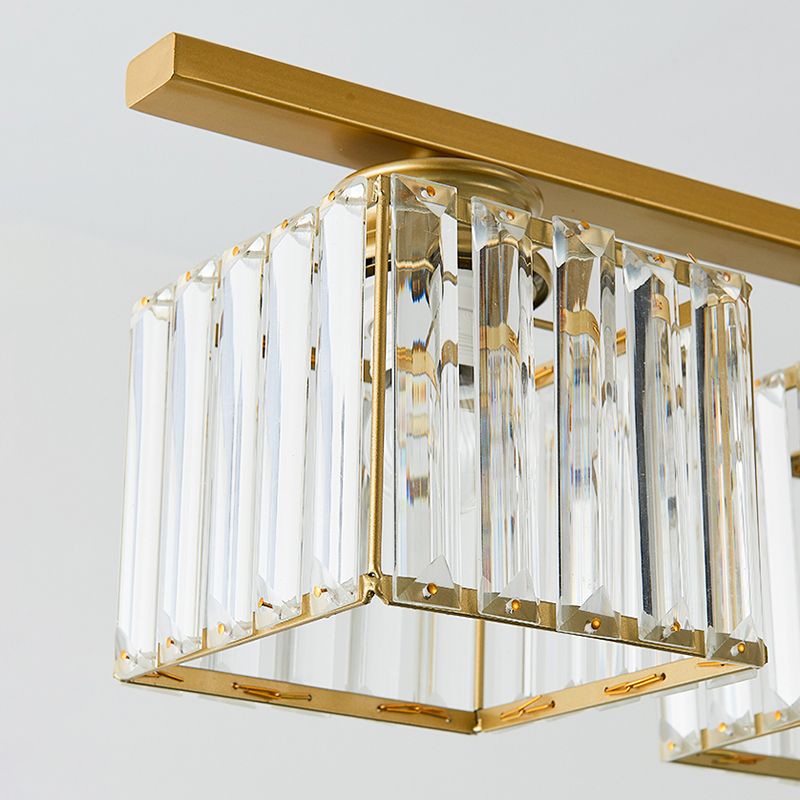 Post-Modern Island Light Fixture Gold Hanging Light with Crystal Shade for Dining Table