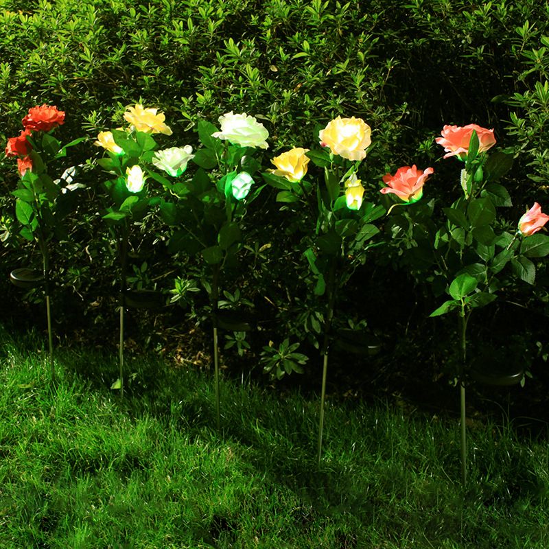 Rose Bouquet Pathway LED Lawn Lighting Plastic 3 Bulbs Decorative Solar Stake Light