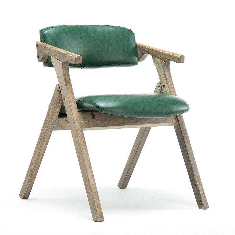 Foldable Dining Arm Chair Open Back Upholstered Armchair with Wood Legs