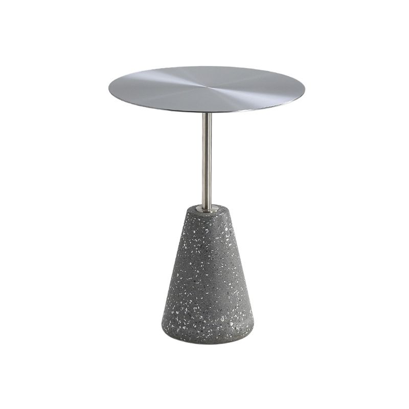 Medieval Modern Style Round Metal Table and Stone Pedestal Base Side Table