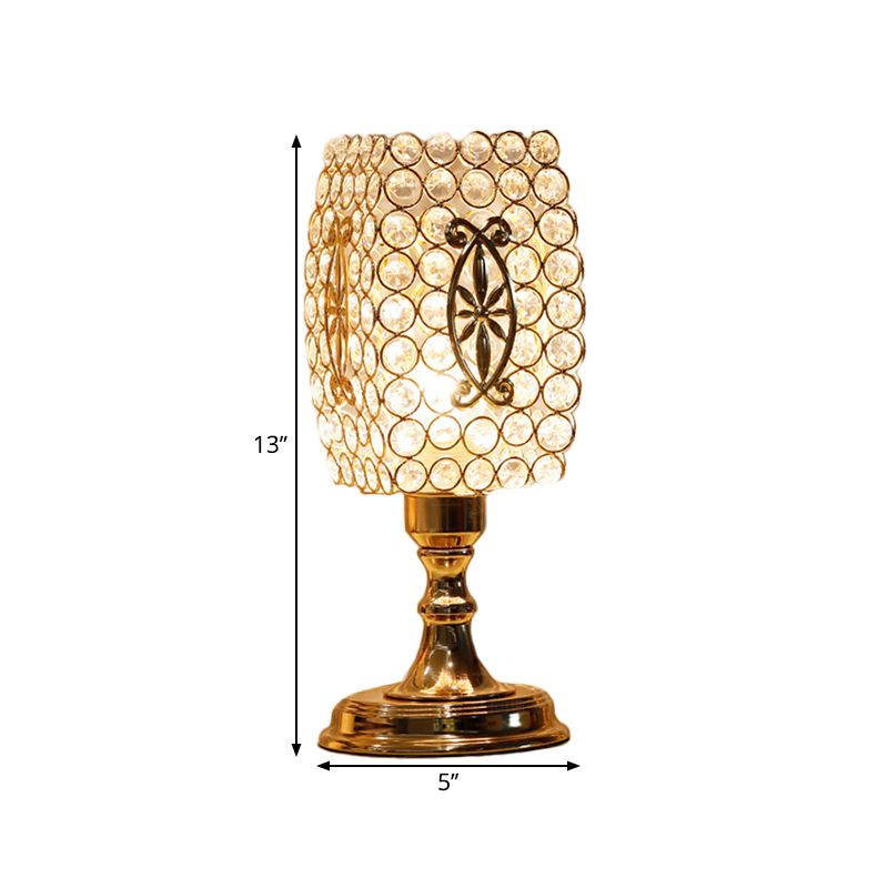 Gold Geometry Reading Light with Grid/Dot Design Modernist 1-Light Crystal Encrusted Nightstand Lamp for Bedside