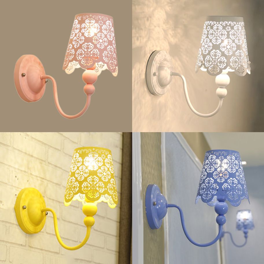 Macaron Candy Colored Wall Sconce Etched Empire Shade 1 Light Iron Sconce Light for Baby Room