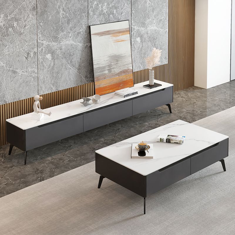 Rectangular Slate Top Coffee Table with 4 Drawers Metal 4 Legs Cocktail Table