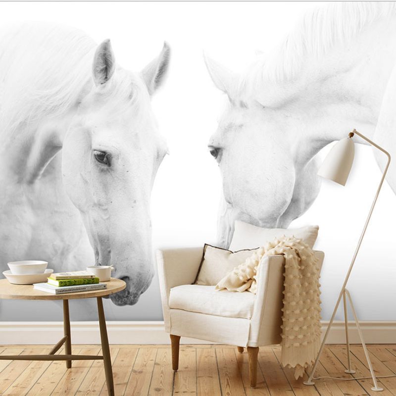Horse Mural Wallpaper in Black and White, Minimalist Wall Art for Guest Room Decor