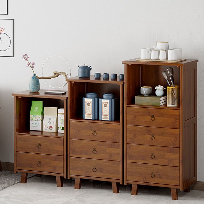 Contemporary Bedroom Wooden Storage Chest Vertical Chest in Brown with Drawers