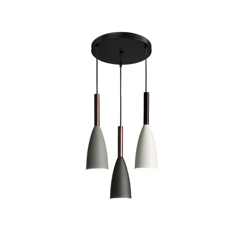 Petite cloche salle à manger suspendue léger fer 3-léger pendentif multi-lampe noir avec canopée ronde