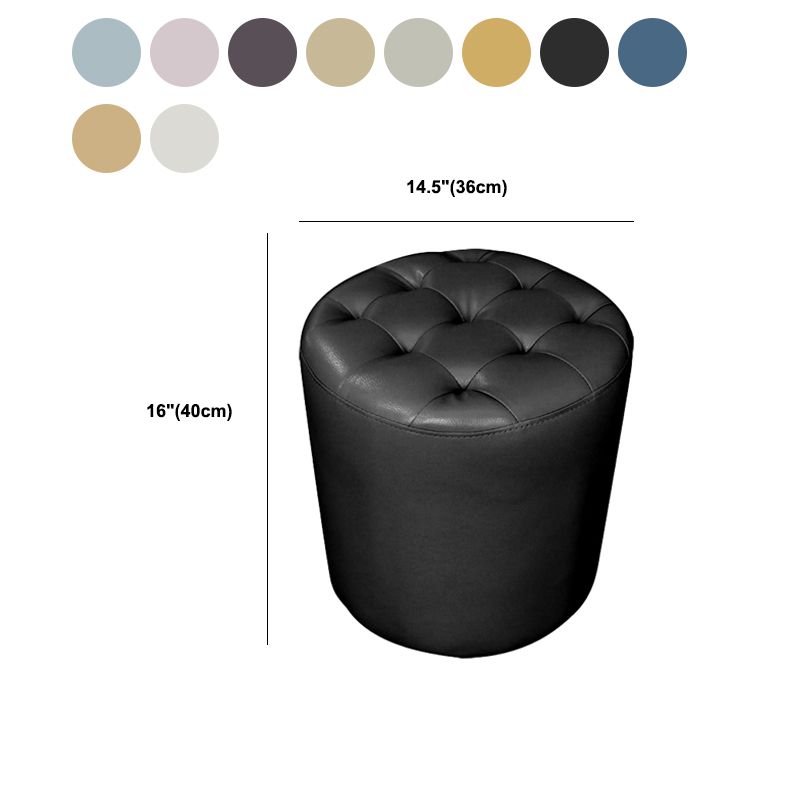 Modern Plain Ottoman Water Resistant Genuine Leather Tufted Pouf Ottoman