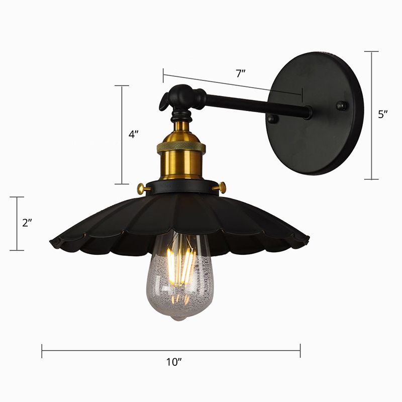 Single Shaded Wall Mount Lighting Rustic Black and Brass Iron Sconce Lamp with Swivel