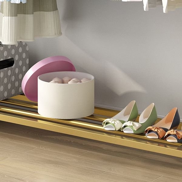 Modern Entryway Kit Metal Hanging Rail Lower Shelf and 2 Hooks Coat Hanger