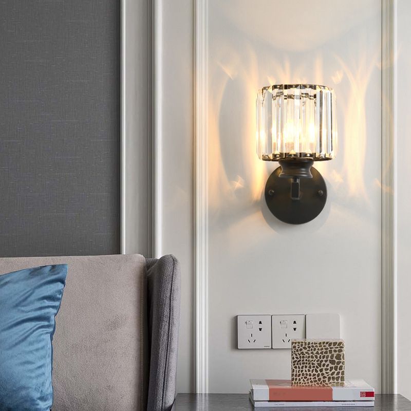 Modern Style Cylindrical Wall Sconce Crystal 1-Light Sconces for Living Room