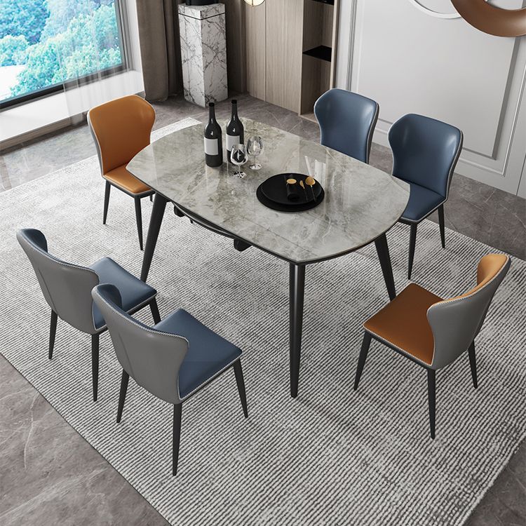 Mesa de cocina redonda extensible de piedra sinterizada Mesa de comedor moderna con 4 patas