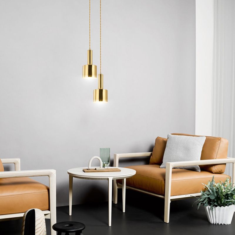 Lámpara de colgante de cilindro de hierro de luz de luz de un solo colgante moderno en oro en oro