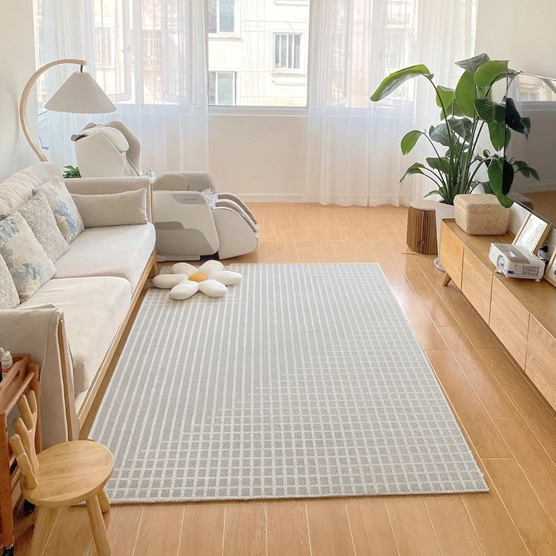 Grey Modern Area Carpet Stripe Print Polyester Area Rug Non-Slip Backing Rug for Living Room