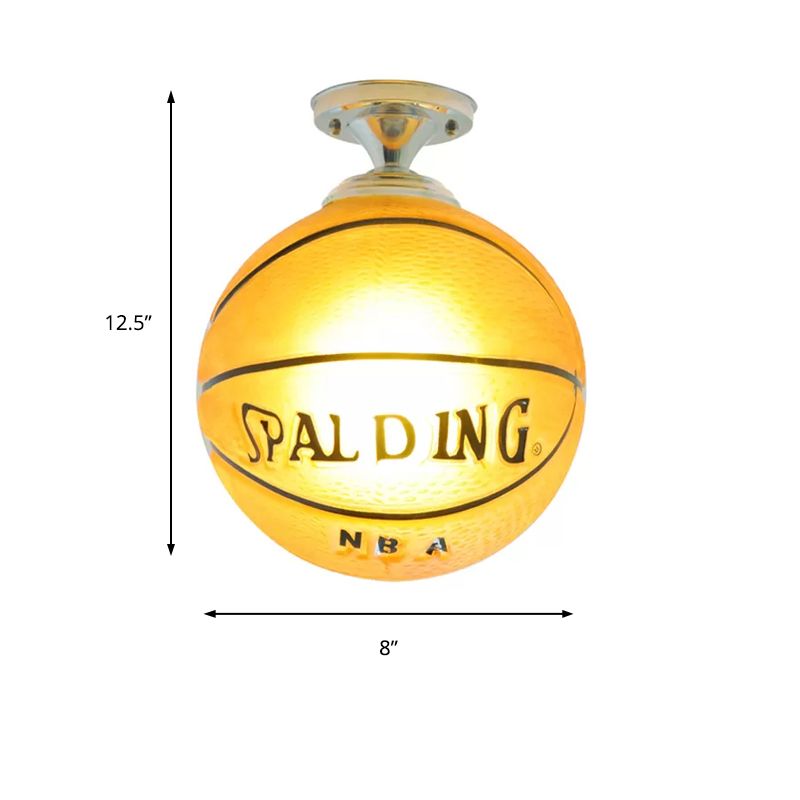 Brown Basketball Ceiling Mount Light One Head Sport Style Glass Ceiling Lamp for Boys Bedroom