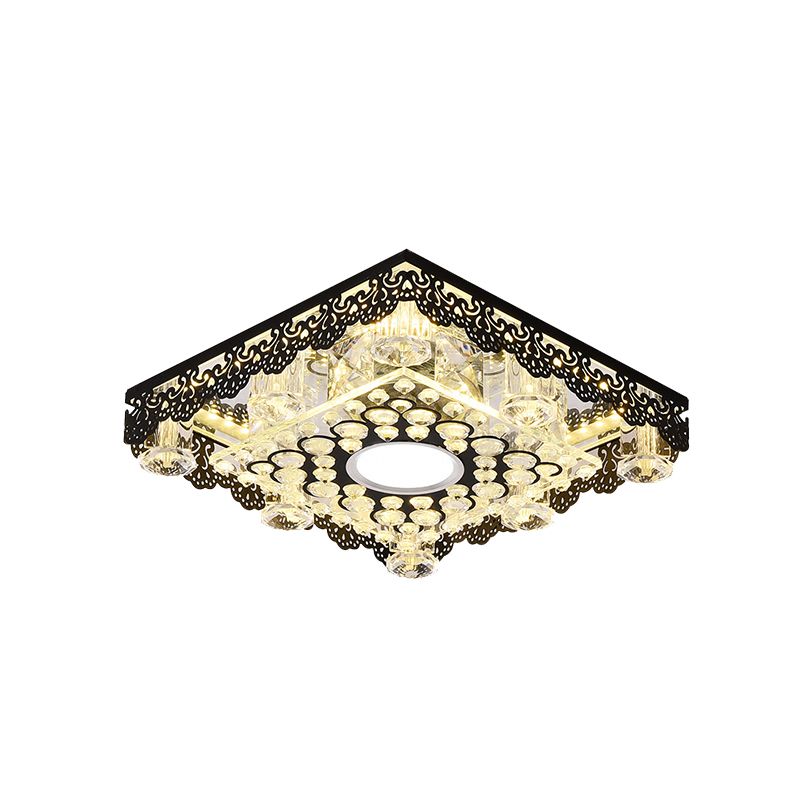 Crystal Black Flush Light Floral-Trim Square/Round Contemporary LED Close to Ceiling Lamp