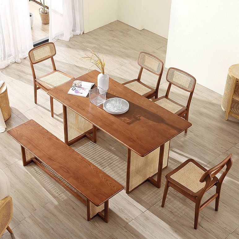 Industrial Solid Wood Brown Dining Table Rectangle Standard Dining Table for Kitchen