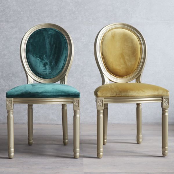 Chaise de salle à manger traditionnelle en velours, chaise latérale à dossier King Louis de 38 pouces avec 4 pieds pour restaurant