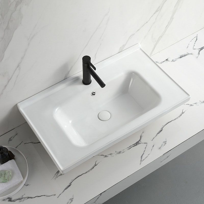 Modern Vessel Sink Rectangular Porcelain Drop-in Bathroom Sink(Not Included Faucet)