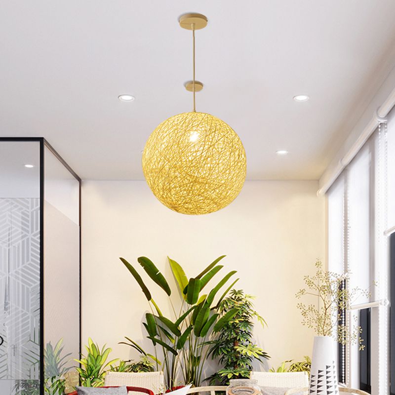 Rattan Sphere Hanging Light Fixture Artistic 1-Light Suspension Pendant for Living Room