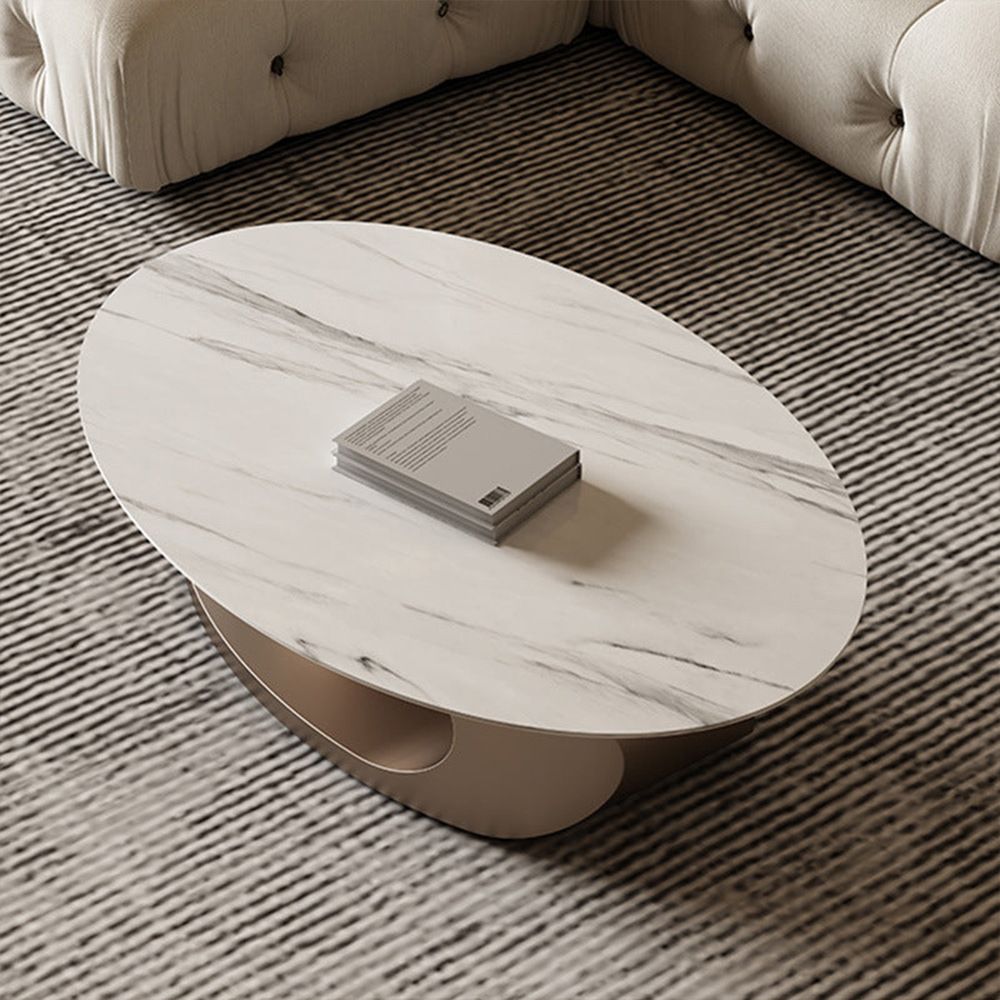 Glam Slate Pedestal Coffee Table Oval White Coffee Table Set