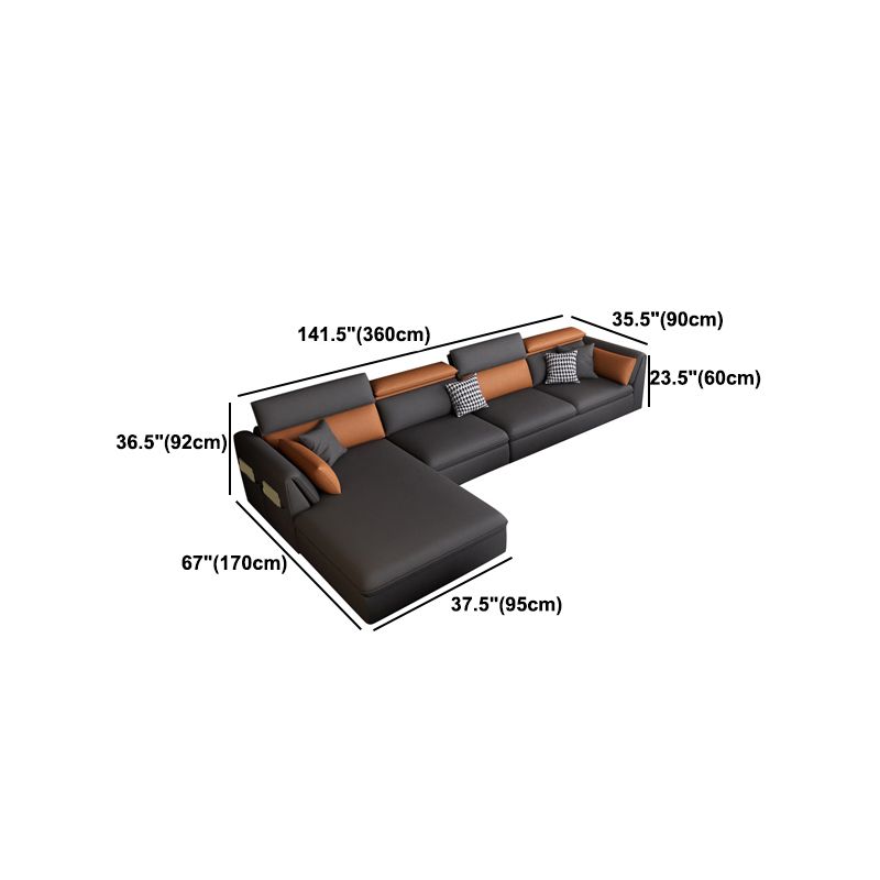 Adjustable Faux Leather Flared Arm Sectional with Storage for Living Room