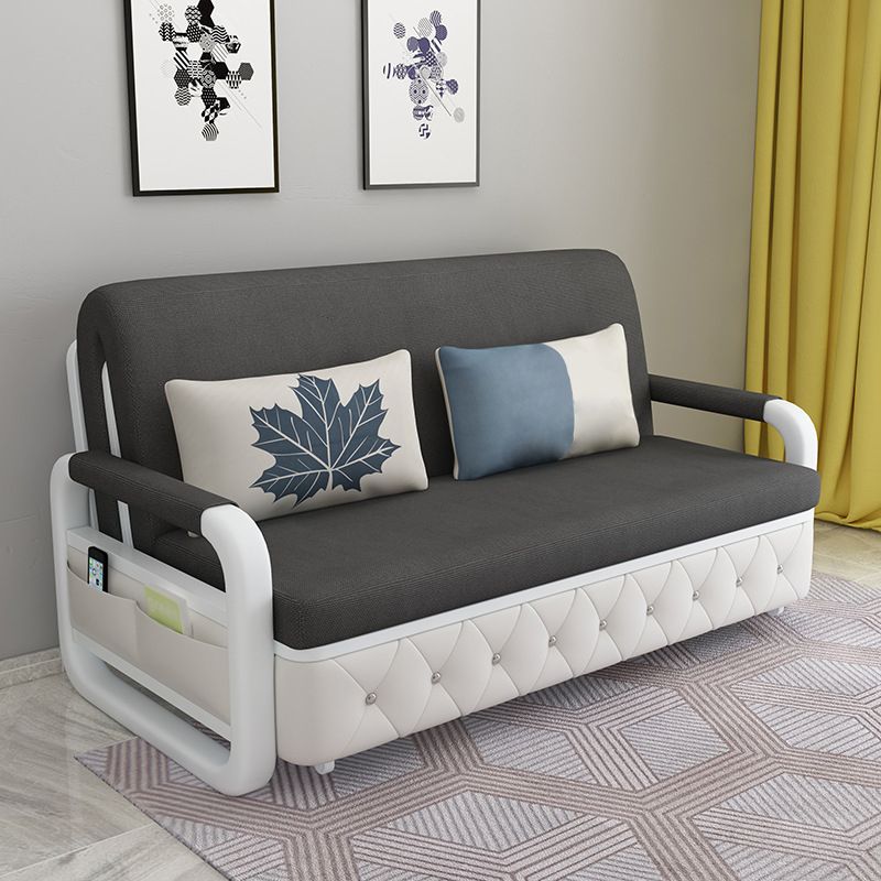 Contemporary Linen Square Arm Sofa Bed Foldable Standard Sofa for Living Room