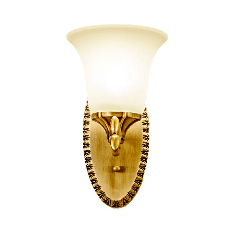 Frosted Glass Brass Wall Sconce Bell 1/2-Bulb Vintage Wall Light Fixture with Elliptical Backplate for Study