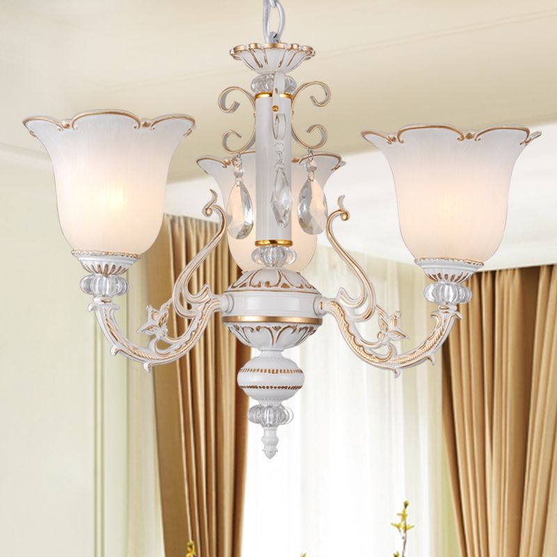 Cream Glass Florel lampadario Floral Light tradizionale ciondolo sospensione camera da letto 3/5/6 luci in beige