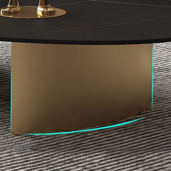 Glam Oval Slate Top Coffee Table Steel 2 Legs Cocktail Table