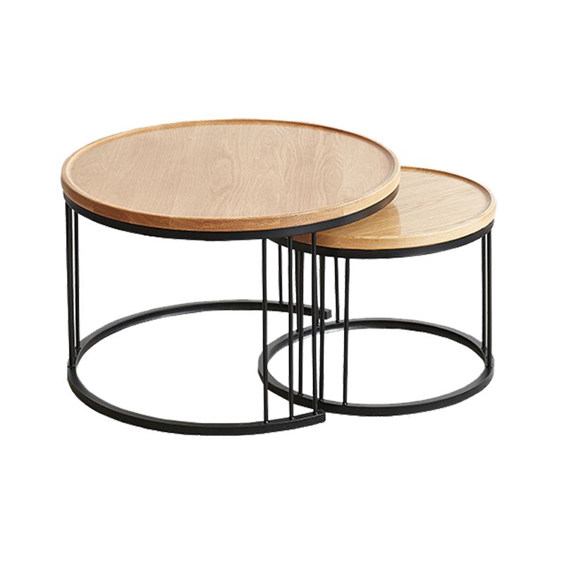 Solid Wood Frame Industrial Natural Round 2 Nesting Coffee Table Set