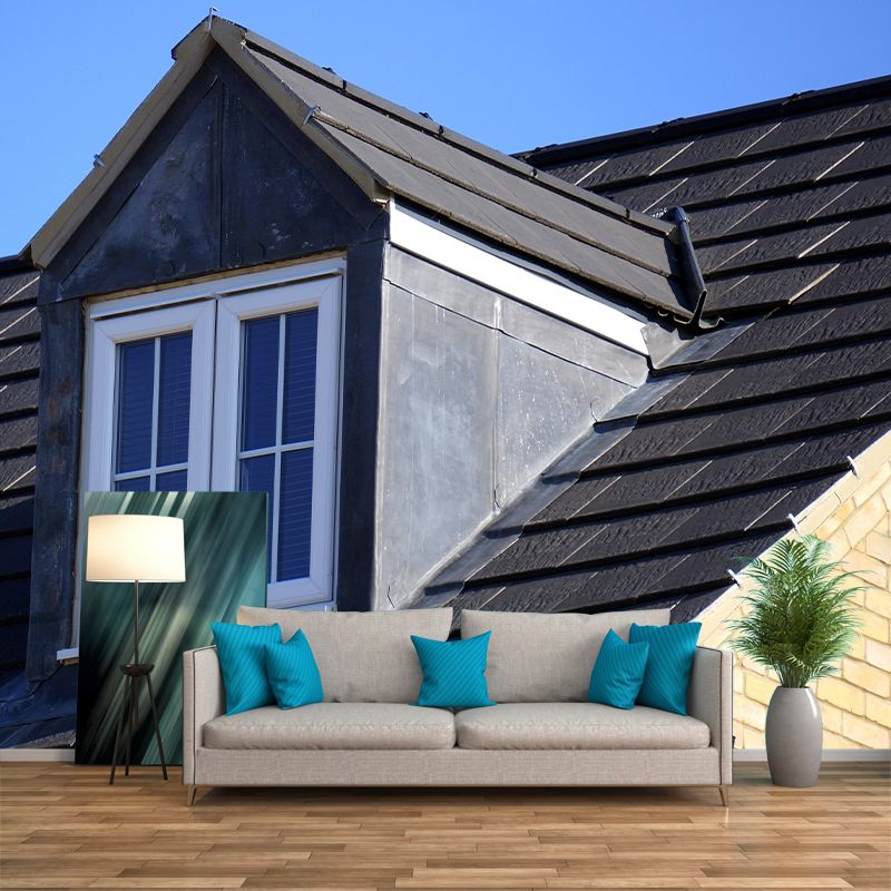 Buildings Mural Contemporary Mildew Resistant Wall Covering for Sitting Room