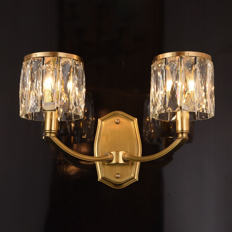 Multi-Lights Half Cylinder Wall Sconce Modern Style Crystal Wall Mount Light Fixture in Brass