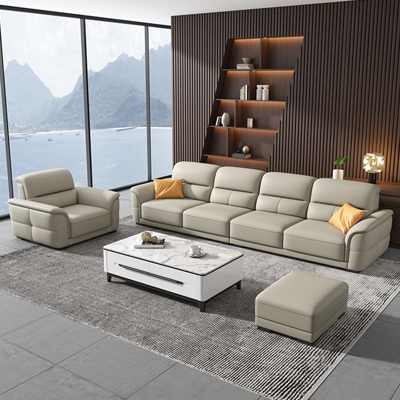 Ultra-Modern Genuine Sofa with Pillow Back and Rolled Arm in Wood