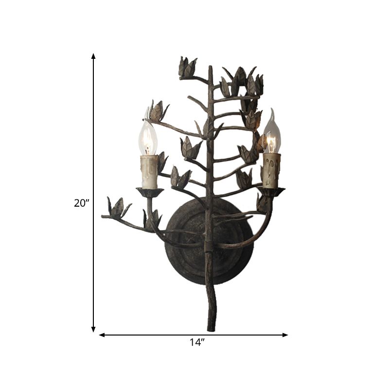 Branch Metallic Wall Mount Lamp Rustic 2 Lights Bedroom Sconce Light Fixture in Dark Gray