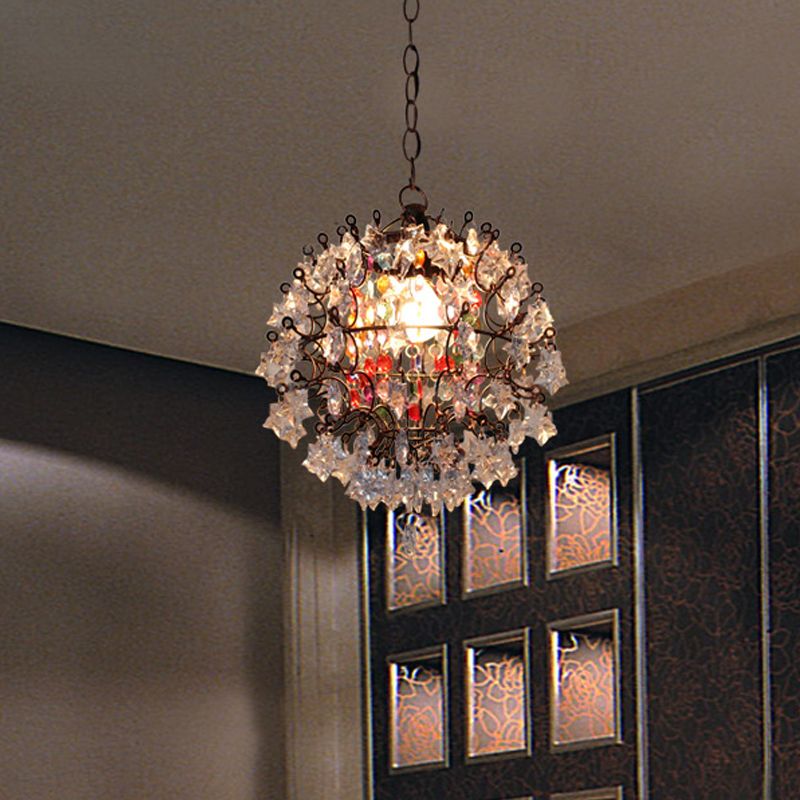 Traditional Globe Pendant Light Fixture 1 Head Metal Ceiling Lamp in White for Bedroom