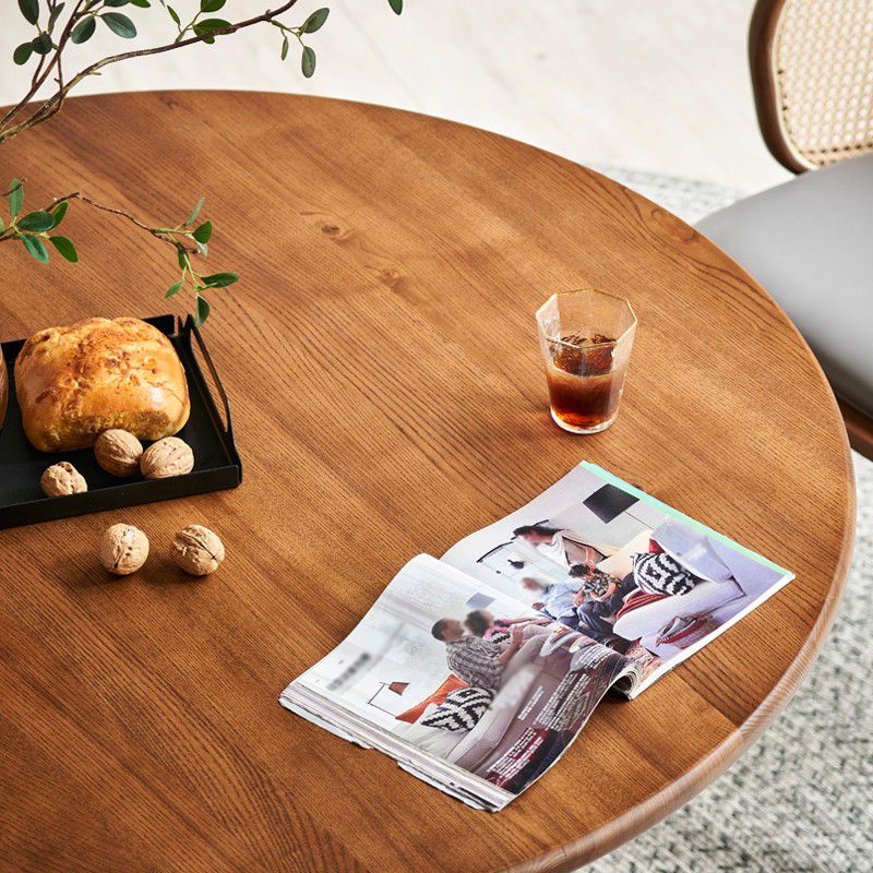 Simplicity Round Solid Wood Table Sled Base Dinner Table for Dining Room