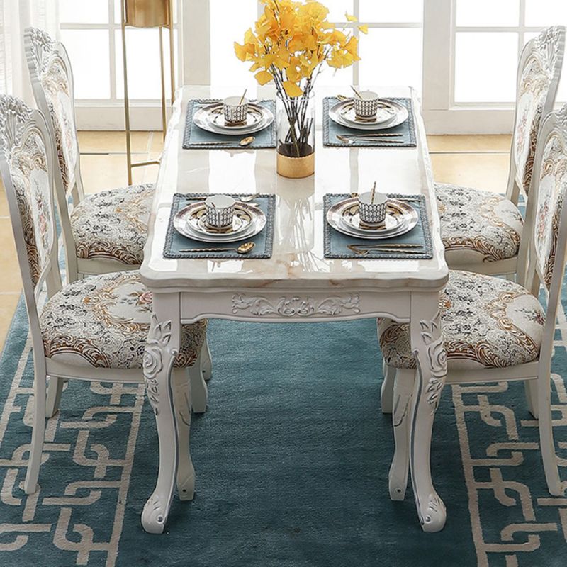 White Stone Top Dining Table Rectangle Dining Table with 4 Wood Legs